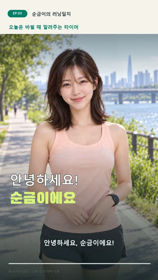1분 뛰고 90초 걷기, 타이머에 맡겨요. — 세로 영상 · 2분 4초 · 음악 포함